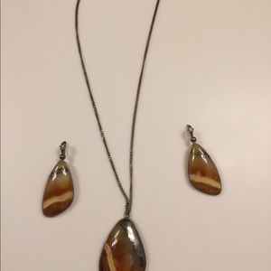 Natural Stone Silver earrings and pendant/chain